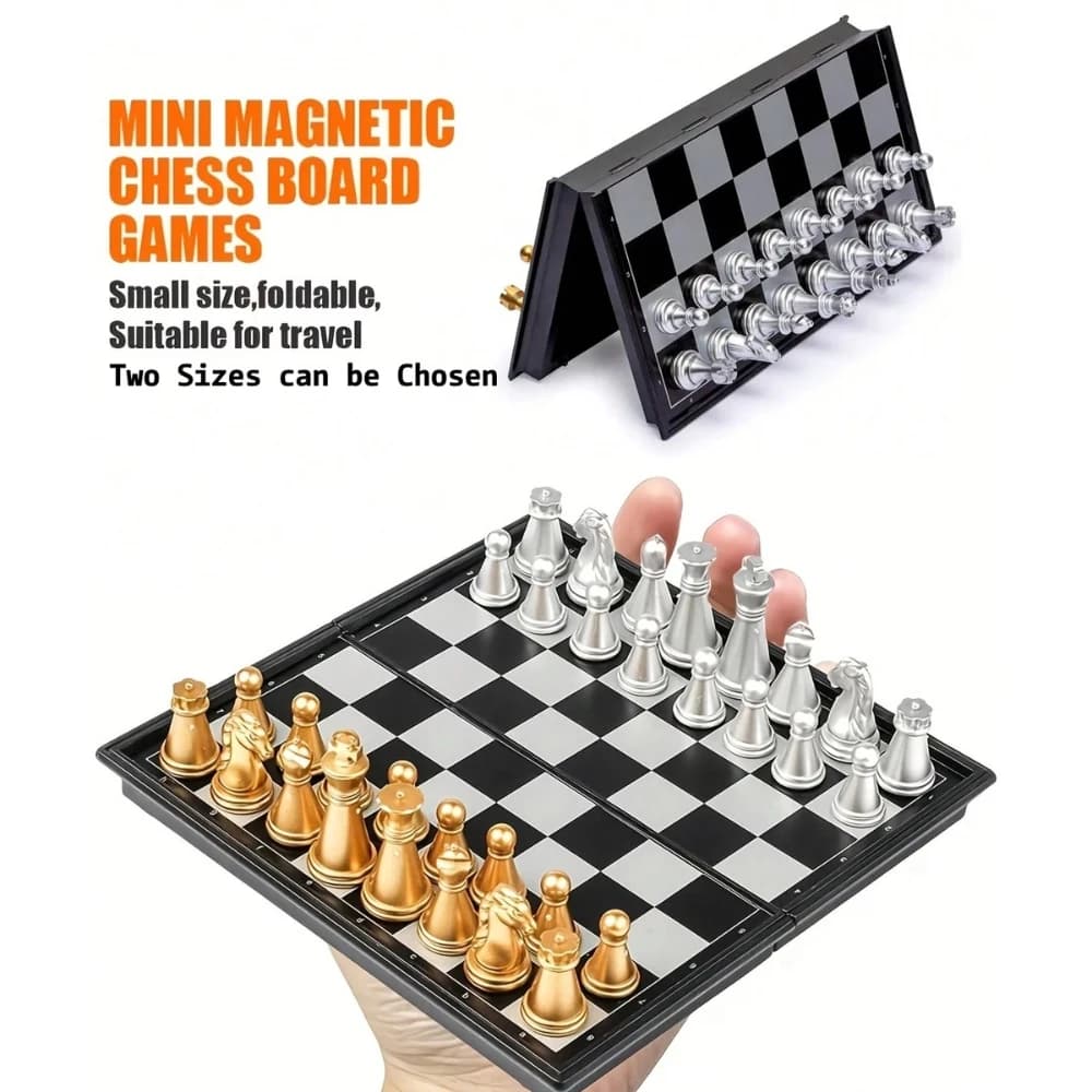 Magnetic Chess Set, Perfect for Training, Luxury Gold & Silver Set, Folding Board, Portable Travel Chess Board Game Sets