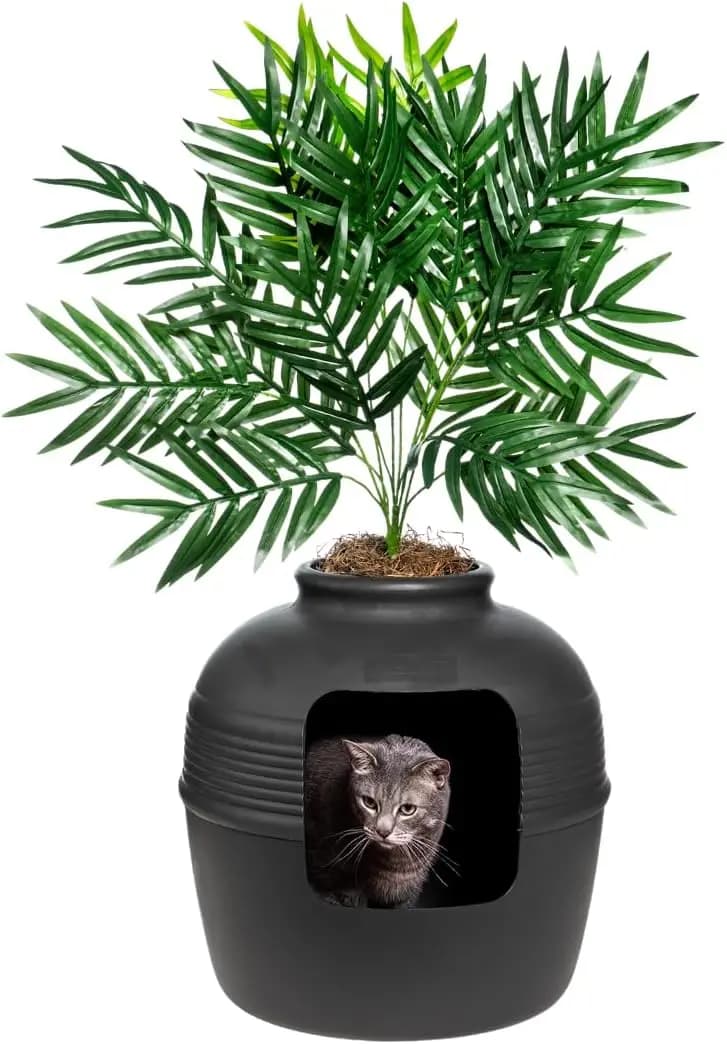 Fioriera con Lettiera Nascosta e Filtro al Carbone, Pianta Artificiale, Design Facile da Pulire per Interni, per Gatti e Piccoli Animali Domestici