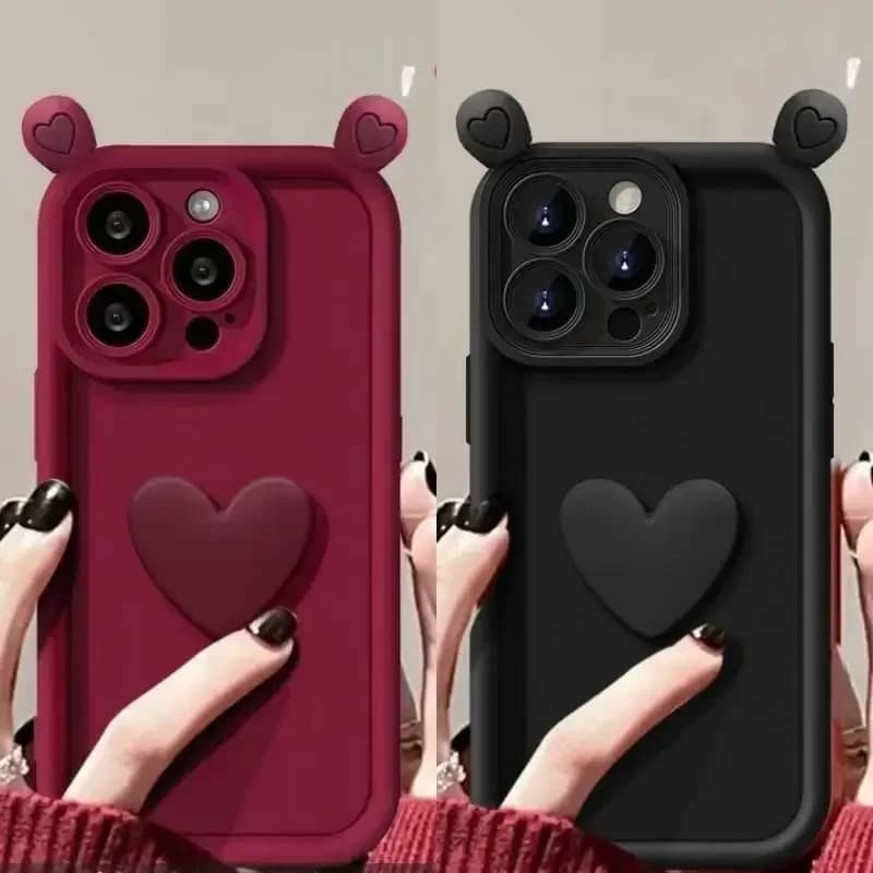 3D Love Heart Ear Soft Case for Xiaomi Redmi Note 13 Pro 12 12S 10 11 11S 8 10C 12C 9C 9A A1 A2 Plus Lens Protective Back Cover