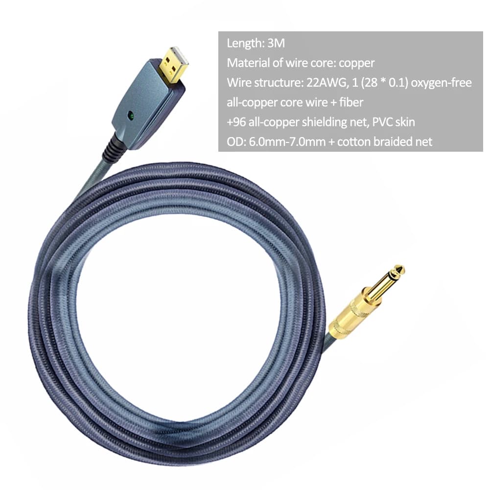 Cavo per chitarra USB accessori per chitarra elettrica adattatore per cavo connettore Audio per chitarra interfaccia per cavo per chitarra da 6.35mm