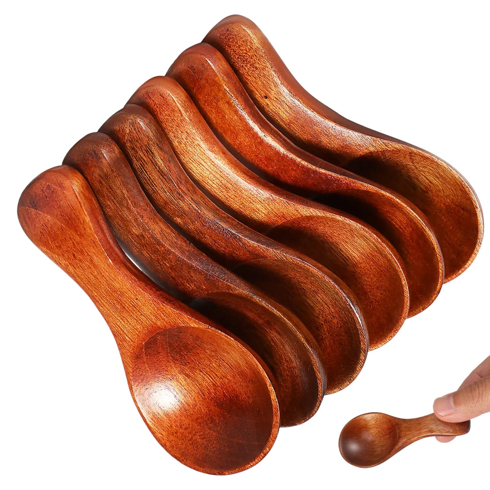 Set di 6 Mini Cucchiai in Legno per Degustazione, Piccole Cucchiaiette Naturali per Condimenti, Sale, Pepe, Spezie, Cucchiai Rotondi in Legno per Servire
