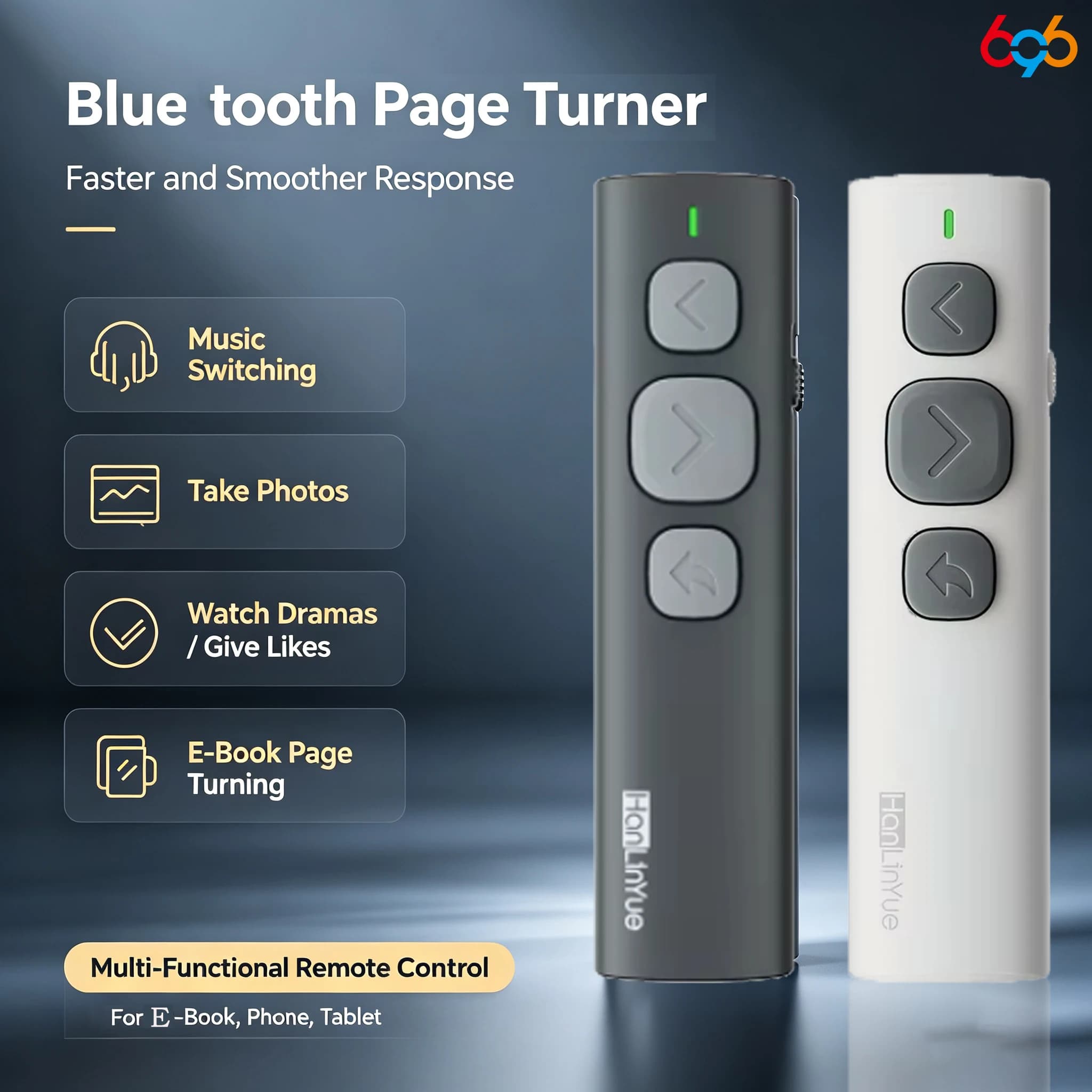 Smart Blue Tooth Page Turner Device For Taking photos Music Switching E-book Page Flipping Multi-Functional Remote Control