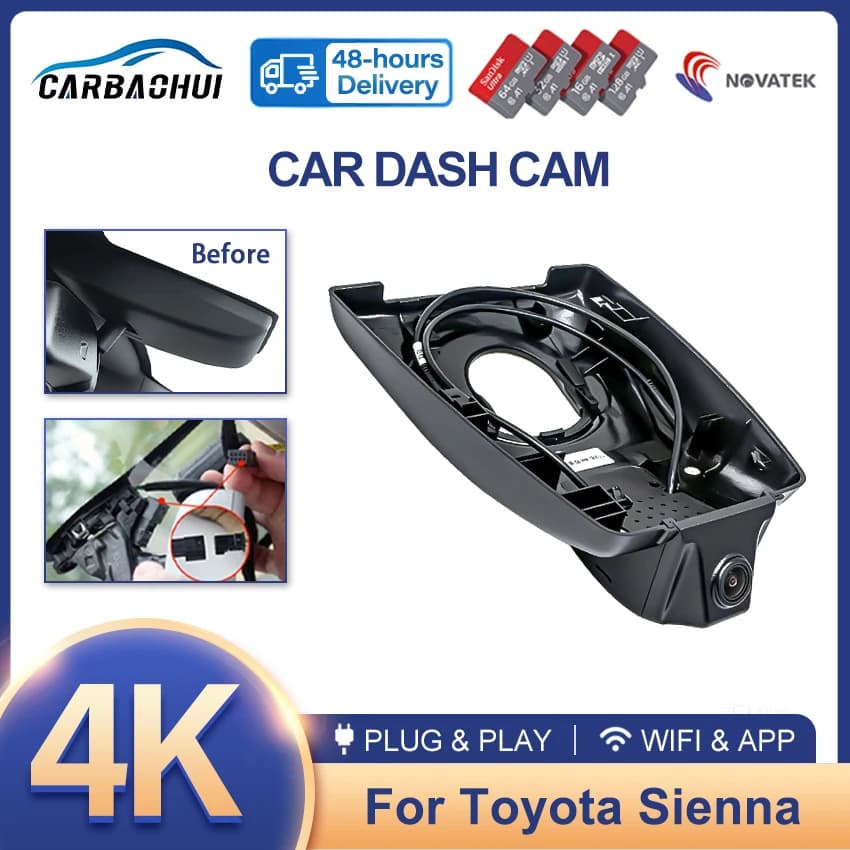 New ! Car DVR 4K Video Recorder Plug and play Dash Cam Camera HD Night vision For Toyota Sienna 2021 2022 2023 2024 2025 2026