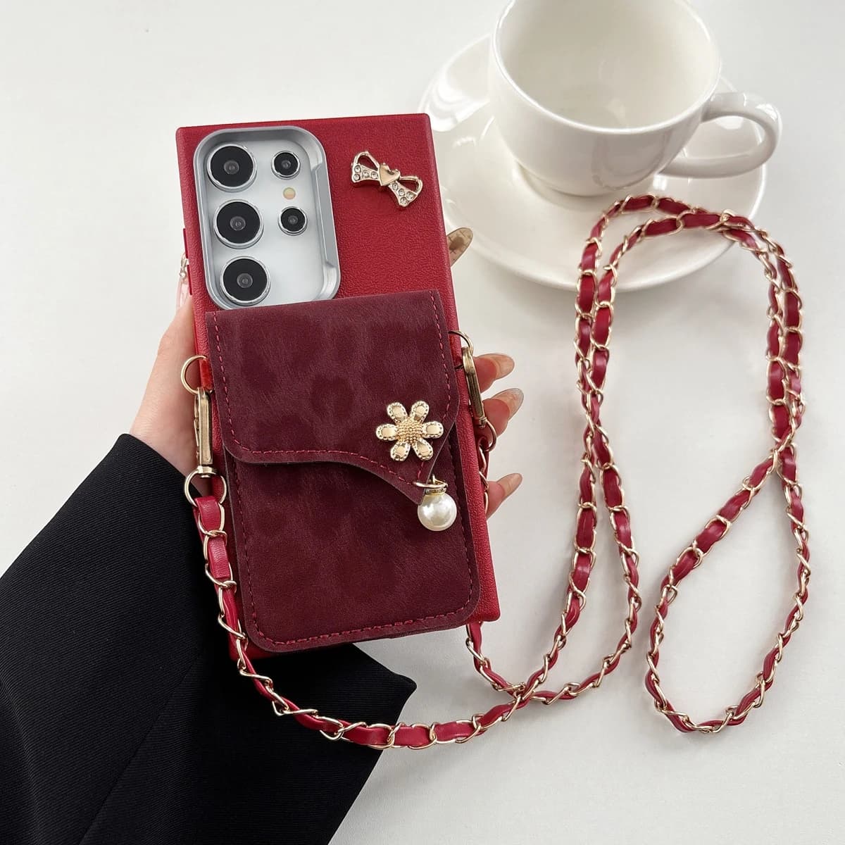 Leather Leopard Card Wallet Strap Chain Phone Case For Oppo A98 A96 A95 A94 A93 A92 4G A79 A78 A77 A76 A74 5G A73 A72 A77S Cover