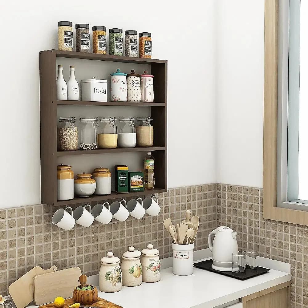 Scaffale in Legno Multiuso per Cucina, per Barattoli di Spezie, Utensili e Bottiglie