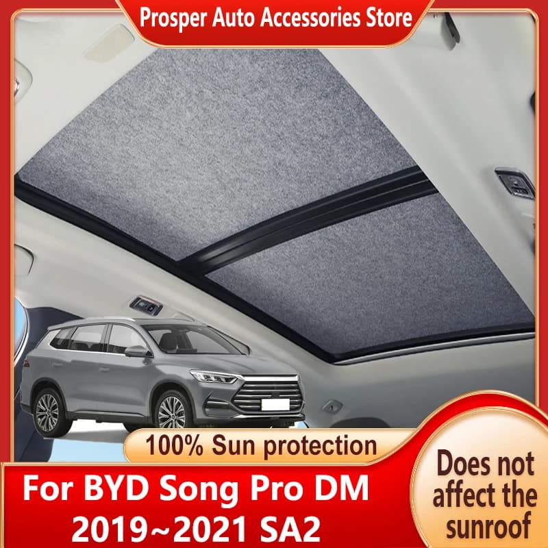 Car Panoramic Sunroof Insulation Roof Visor For BYD Song Pro DM 2019~2021 Sun Protection Adsorption Suede Sky Curtain Sunshade