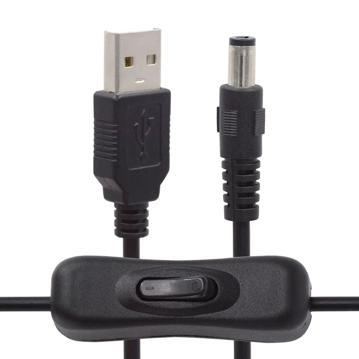 DC 5.5x2.1mm Plug to USB Type-A Cable with Switch Button On Off Power for DC 5V Camera Desk Lamp Fan