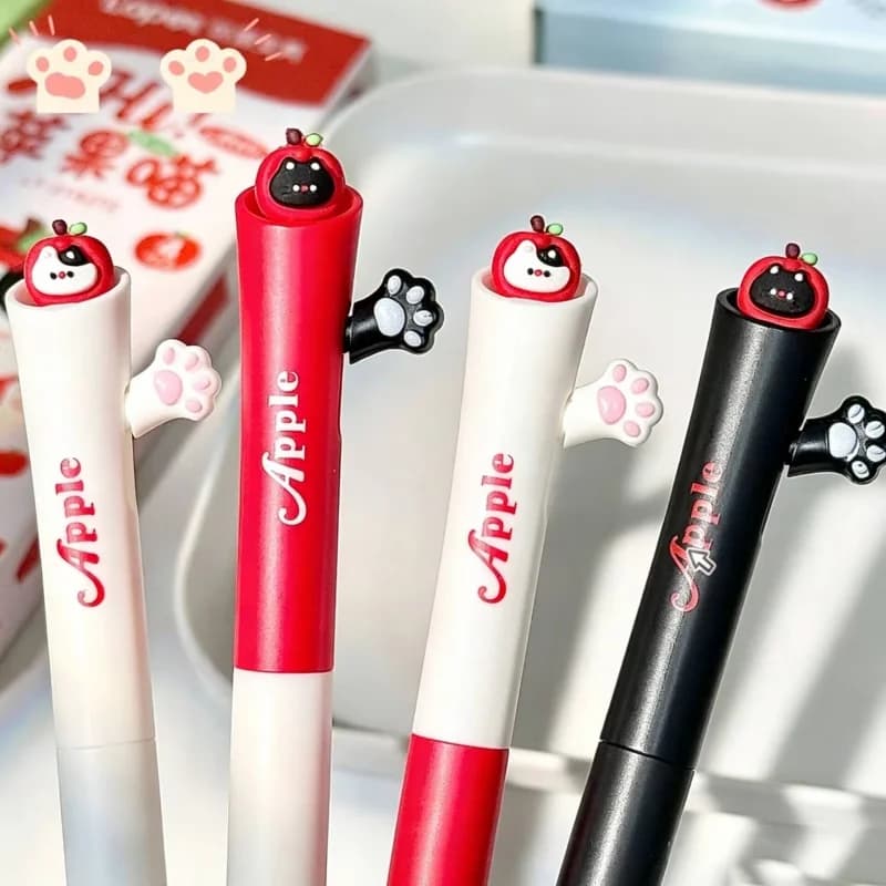 24pcs/lot Creative Apple Cat Press Gel Pen Cute 0.5mm Neutral Pen School writing Supplies Promotional Gift