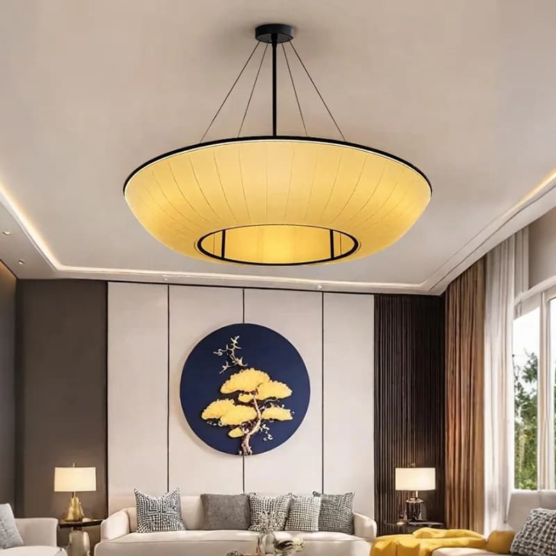 Modern Design Home Decoration Pendant Lamp Fabric Round Ring Fabric Art Led Lights Living Room Dining Bedroom Salon Chandeliers