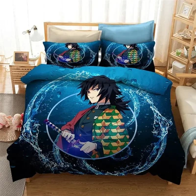 Set di biancheria da letto per bambini con copripiumino e federa Anime D-Demon Slayer, set di biancheria da letto per ragazzi, matrimoniale/singolo/full/king size, regalo per adolescenti e adulti