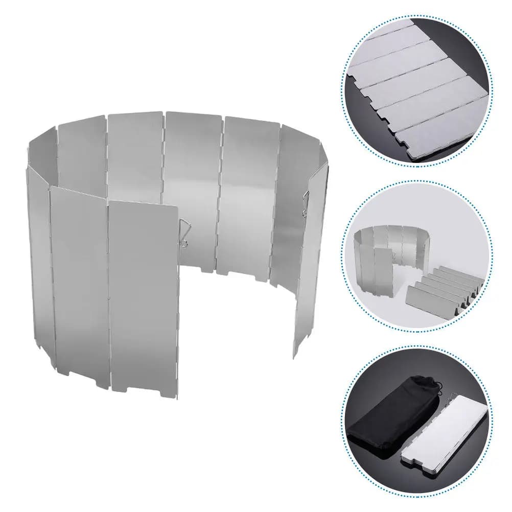12 Plates Aluminum Alloy Camping Foldable Windscreen, Portable Stove Protection with Transport Bag, for External Gas Burner