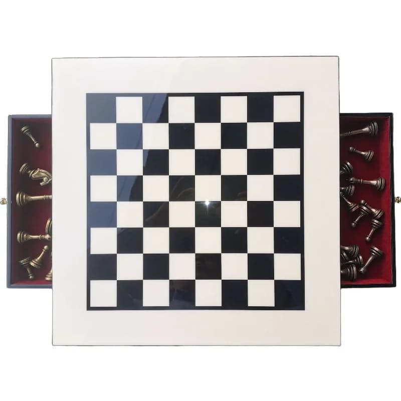 Set di scacchi in legno di fascia alta, tavolo con finitura per pianoforte, con cassetto portaoggetti e pezzi metallici per giochi da tavolo