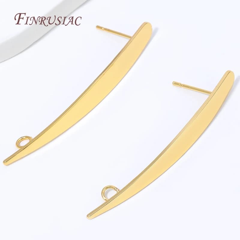 18K Gold Plated Curved Bar Stud Earring Posts, Long Line Earring Base with Loop For DIY Jewelry Making Supplies Earring Blanks