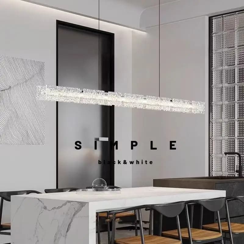Minimalist moonlight restaurant chandeliers, modern and simple lamps, luxury, one line design, creative, long dining table, bar