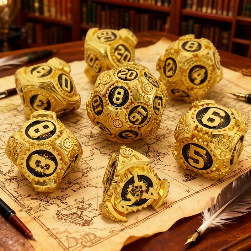 Set di Dadi Poliedrici in Metallo Dorato Stile Steampunk con Design Cavo per Dungeons & Dragons, COC, TRPG e Giochi di Ruolo da Tavolo