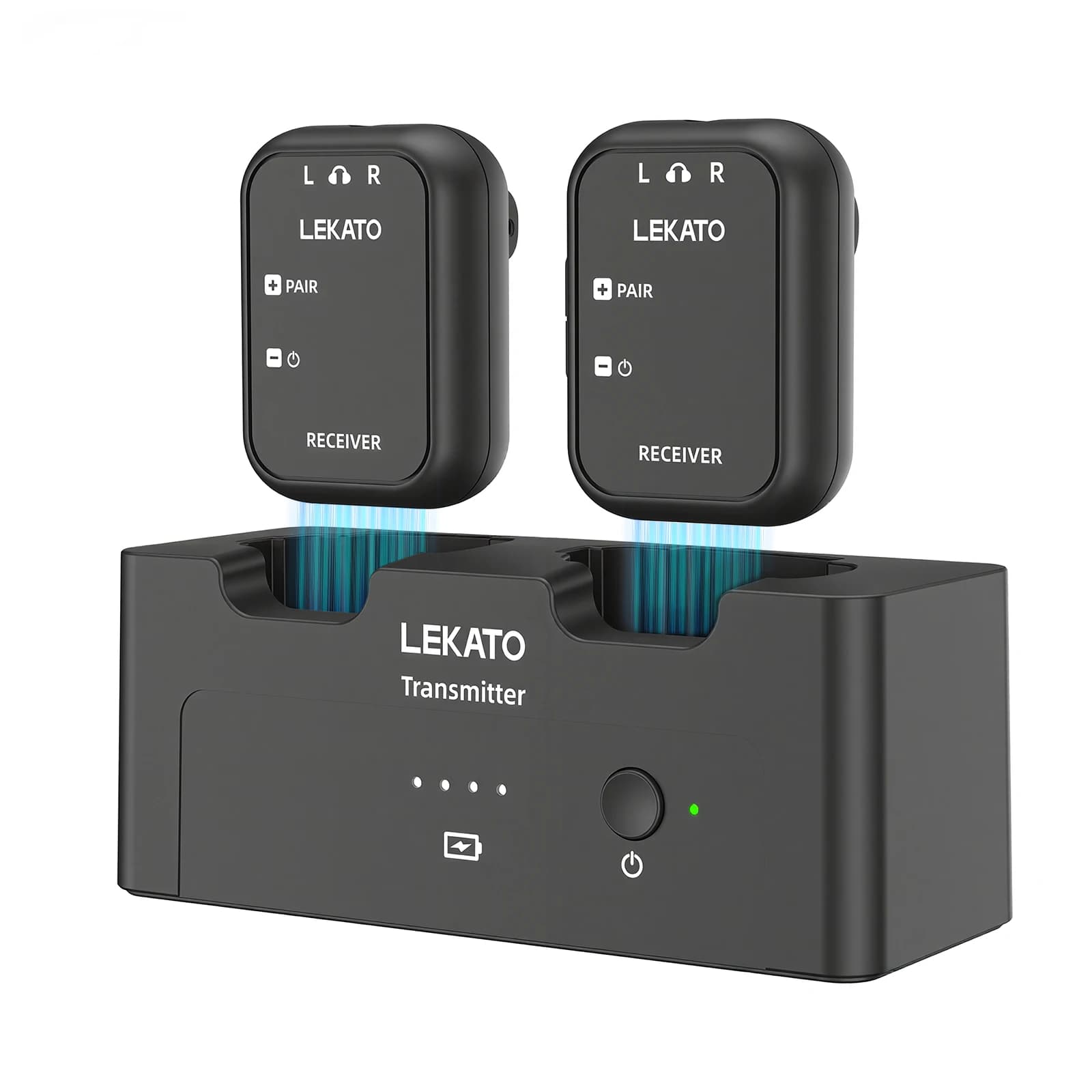 Sistema di Monitoraggio Auricolare Wireless Lekato Ms-40 2.4G con Cavo Audio, Custodia di Ricarica, Trasmettitore e 2 Ricevitori con Pulsante di Volume