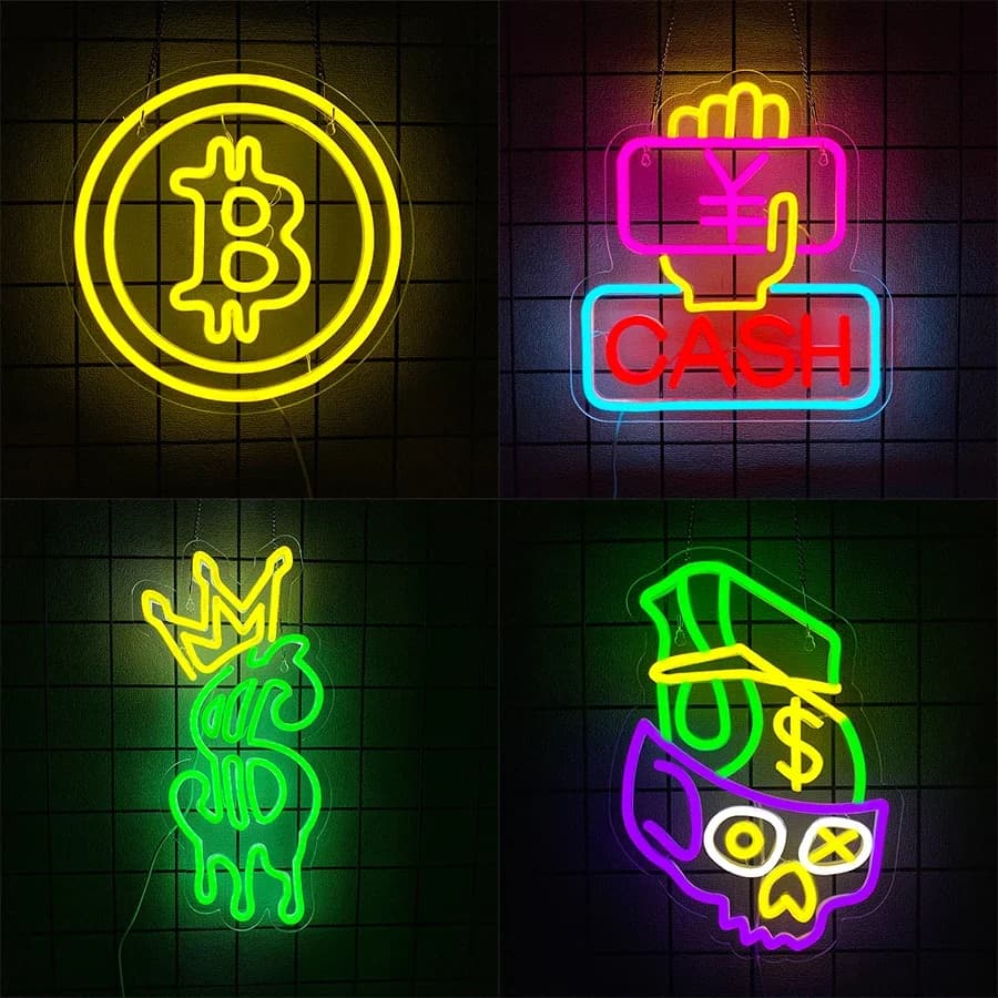Alimentato tramite USB, sala giochi, bar aziendale, ufficio, lampada da parete artistica per club, insegna al neon a LED con moneta, icona del dollaro della corona per la decorazione della parete del negozio.