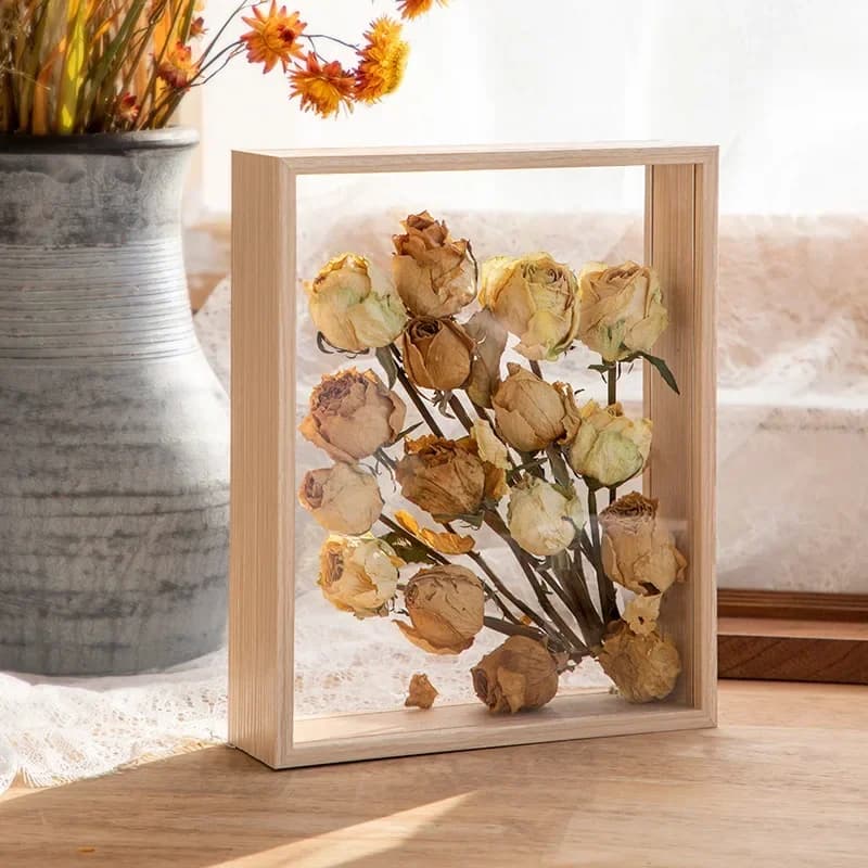Cornici per scatole per ombretti trasparenti profondi Custodia per fiori per esposizione di bouquet Profondo per artigianato Immagine 3D Memoria Memoria da tavolo in legno