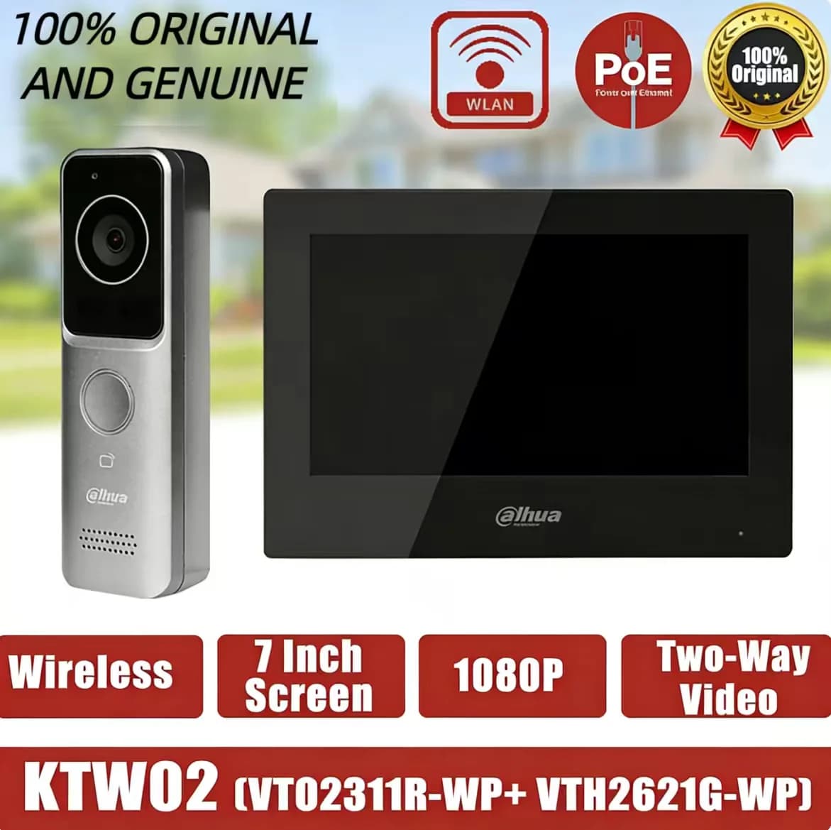 Dahua KTW02 Kit videocitofono IP PoE Sistema di monitoraggio video Smart Wifi VTO2311R-WP Campanello con schermo da 7 pollici VTH2621G-WP