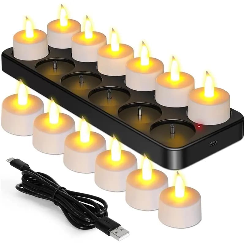 AB11-Candles 12 Pieces Rechargeable with Remote Control, Timer and Charging Base, Decoration