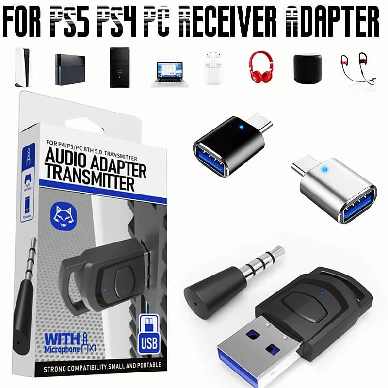 Ricevitore adattatore per cuffie Audio Bluetooth per Sony PS5/PS4 Console di gioco cuffie per PC 2 in 1 USB 5.0 Dongle accessori da gioco