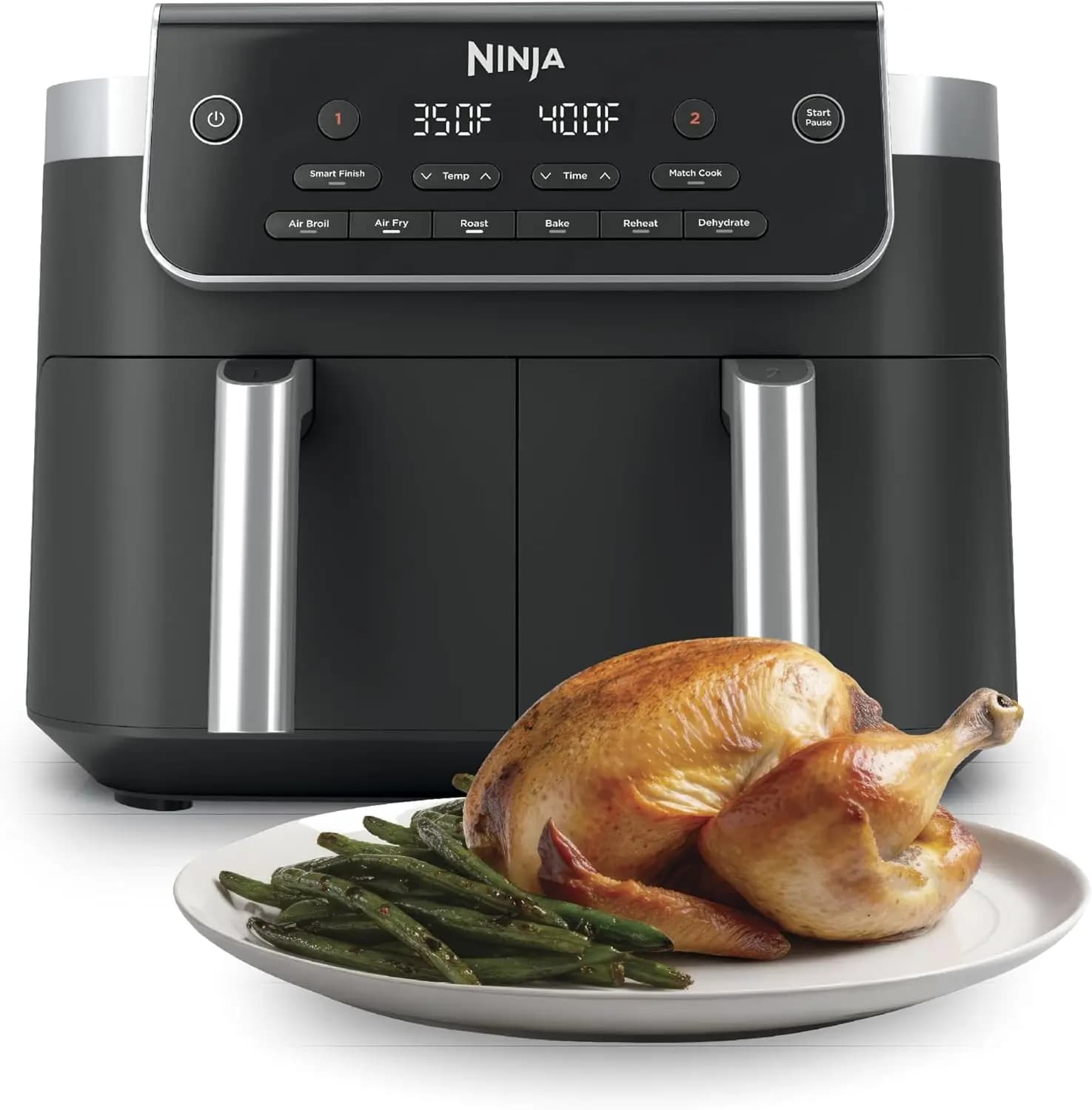 2-Basket Air Fryer, 8-Quart Capacity, with Smart Finish and Match Cook Technology, 6 Cooking Functions, Cook Two Foods Two Ways
