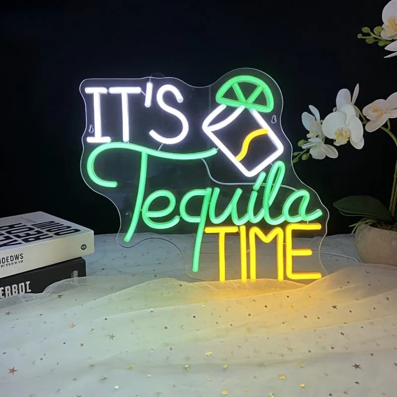 Insegna al Neon 'It's Tequila Time' per Cocktail, Luce al Neon LED Dimmerabile per Camera da Letto, Bar di Casa, Tiki Bar, Patio, Decorazione per Feste, Lampada Alimentata USB