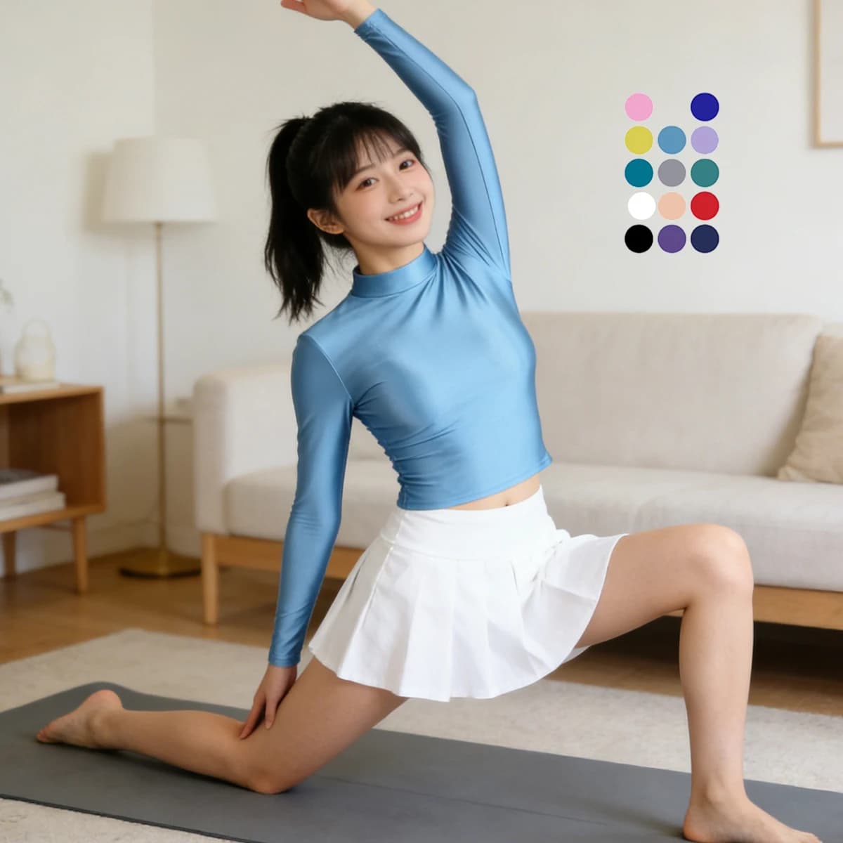 MJINM Top sportivi elasticizzati in seta lucida Yoga Pilates Canottiera fitness T-shirt da ginnastica attillata a collo alto stile corto elegante
