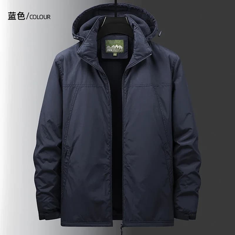 Autumn man sports outdoor velvet jacket casual hat detachable wind jacket in hot fleece jacket with hood waterproof men coats
