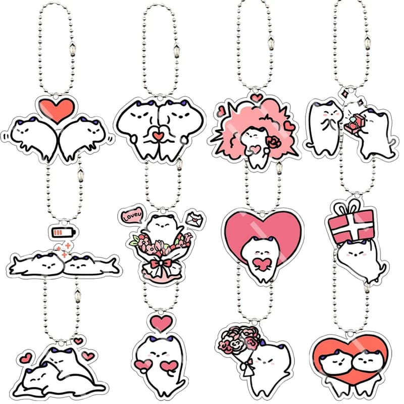 Creative Animals Lover Couple White Cat Valentine Q Version Peripheral Acrylic Keychain Cartoon Cute Pendant Key Ring Charm Gift