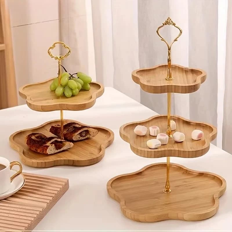 Per stile fiore tre/due strati cesto di frutta secca piatto di legno cesto di frutta piatto di snack caramelle dessert torta stand Disp