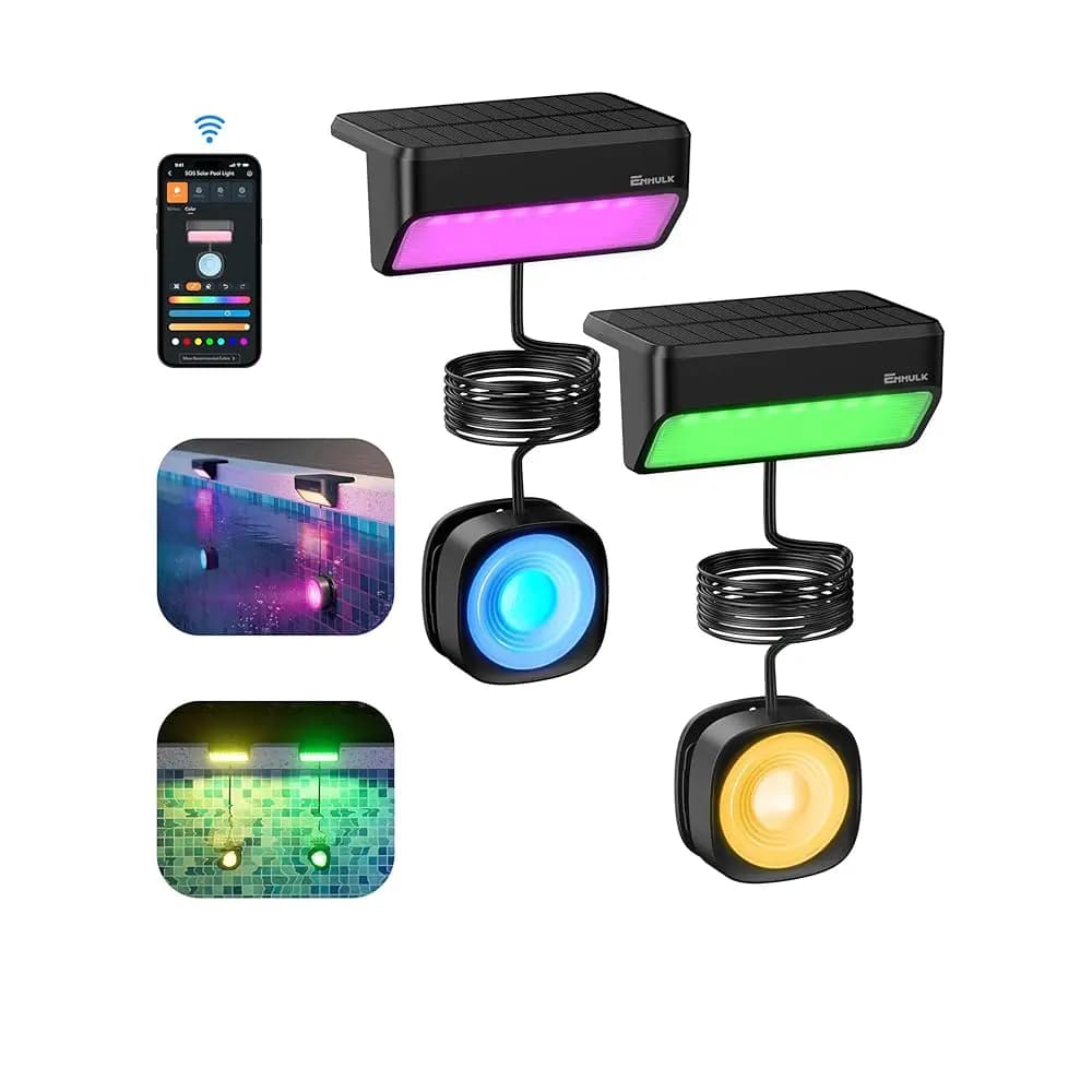 Luci Solari per Piscina con Controllo APP RGBW, Impermeabili IP68, Luci Intelligenti a Energia Solare per Piscine Fuori Terra, LED per Piscina, Spedizione Gratuita