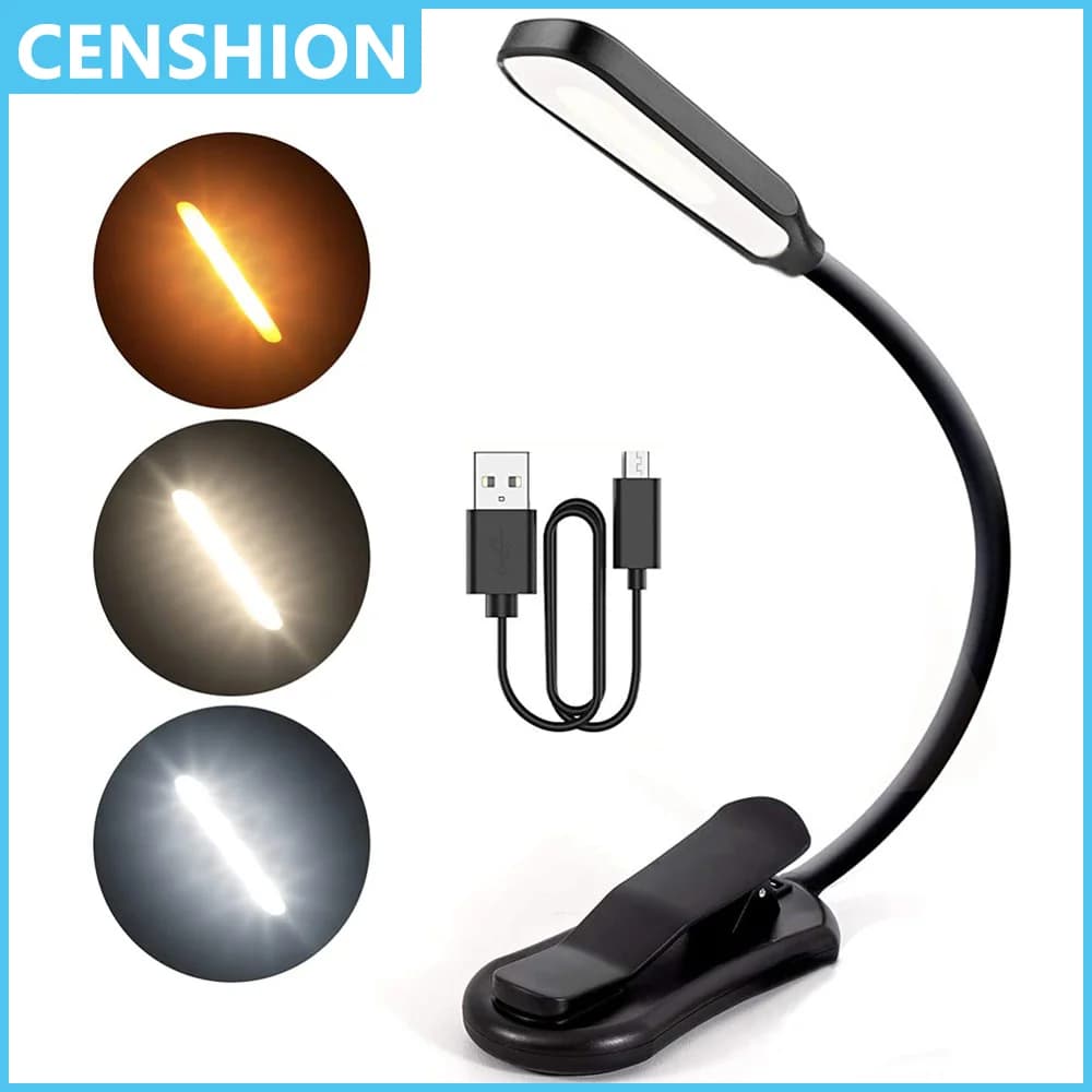 Lampada da libro a LED USB ricaricabile a 3 livelli bianco caldo freddo luce diurna portatile flessibile facile clip luce notturna lampada da lettura pieghevole
