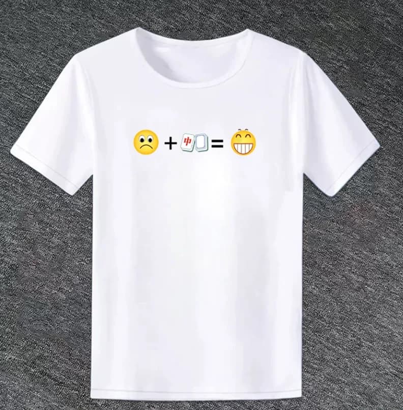 T-shirt con stampa Mahjong Tile Emoji Cure, maglietta casual in cotone, top morbidi per giocatori di Mahjong, Lucky Wear