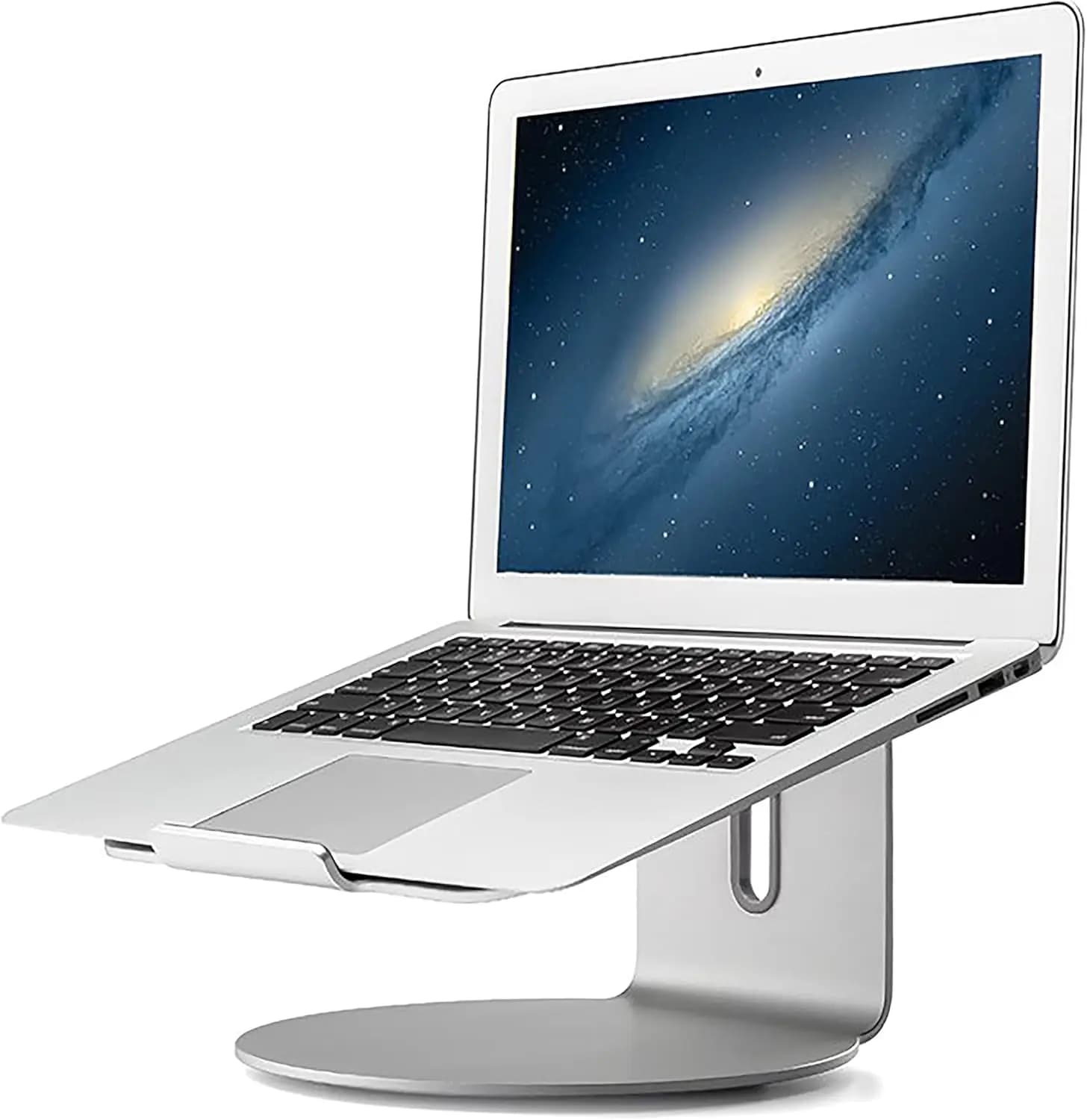 Supporto Ergonomico in Alluminio per Laptop con Base Girevole a 360° e Anello Portacavi per Portatili da 10-17 Pollici