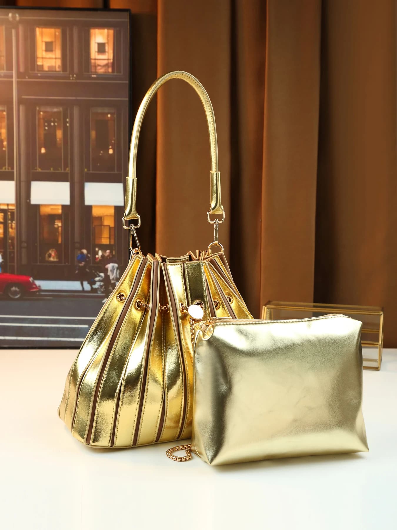 Elegant light luxury handbag niche design pleated large capacity shoulder child and mother bag