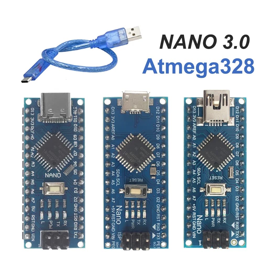 Scheda controller Nano V3.0 CH340 con driver USB, microcontrollore ATMEGA328P a 16MHz compatibile con Arduino e bootloader