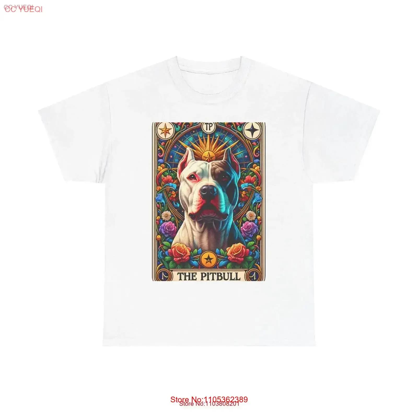 T-shirt con stampa Tarocchi Pitbull, in cotone, per amanti dei cani, con messaggio 'Adotta, non comprua', per il salvataggio di Pitbull, stile vintage, effetto lavato, grafica elasticizzata