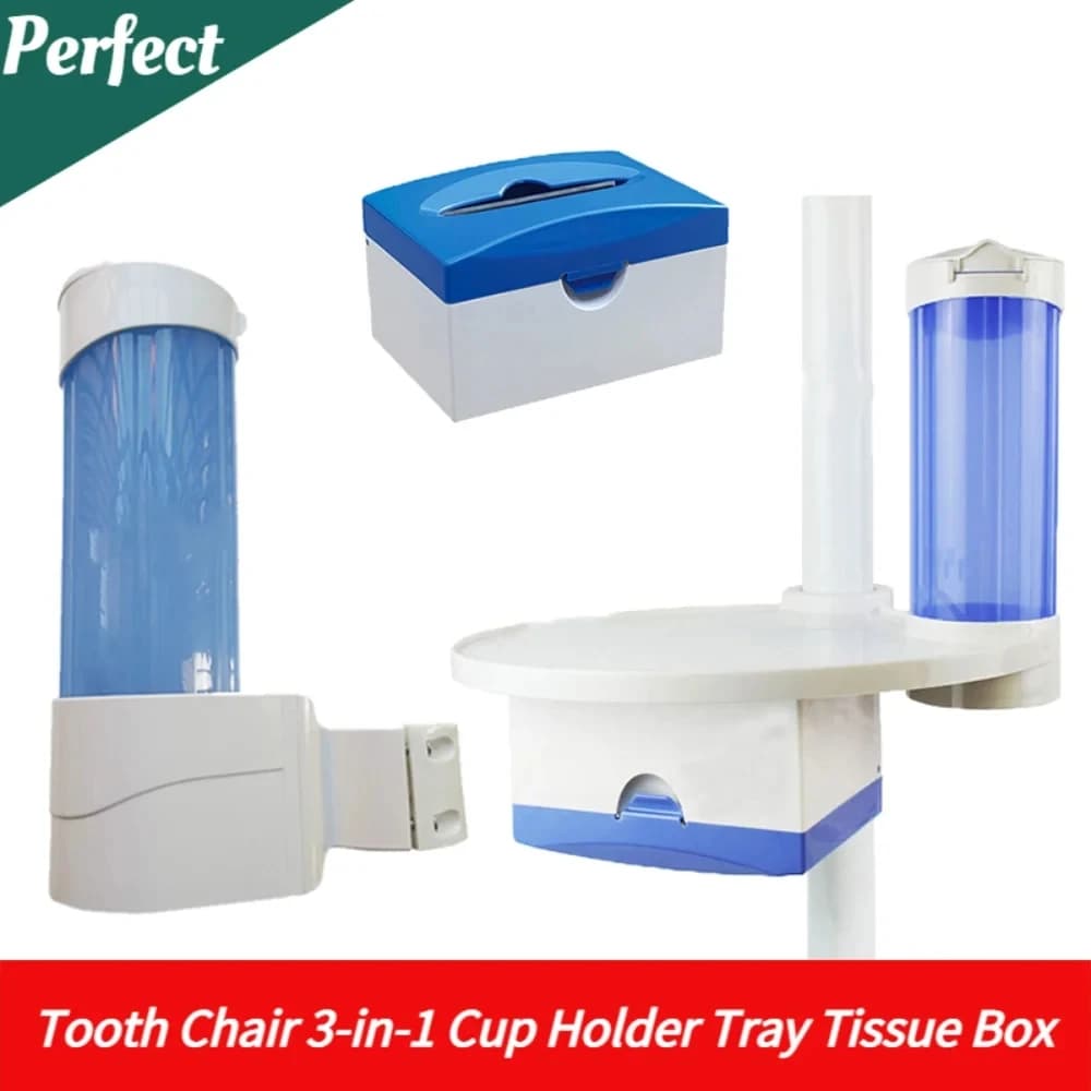 Accessori per poltrona odontoiatrica orale Portabicchieri Portaoggetti 3 in 1 con scatola per fazzoletti di carta Vassoio da tavolo attaccato Scatola per fazzoletti Banco da lavoro