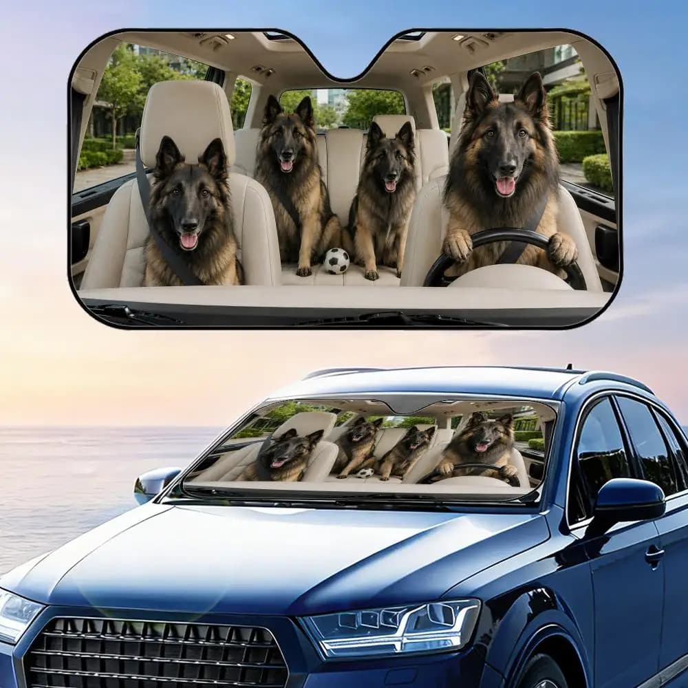 Parasole per parabrezza anteriore auto in stile calcistico Belgian Tervuren, pieghevole, riflettente, protezione UV, copertura isolante dal calore