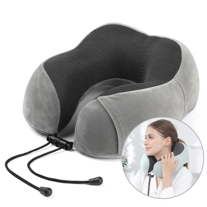 Cuscino da Viaggio per il Collo in Memory Foam, Cuscino Ergonomico a Lento Ritorno per Aereo, Ufficio, Auto e Casa