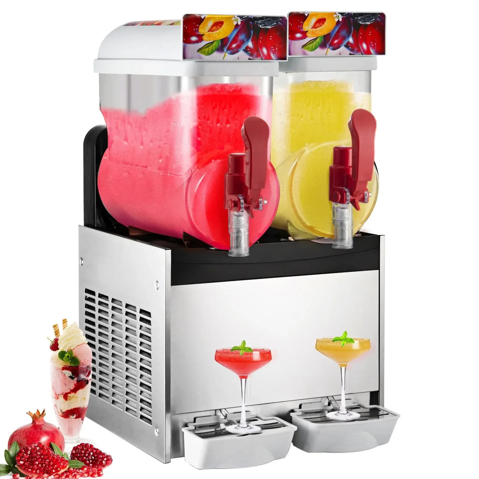 SIHAO 15Lx2 Tank Commercial Slushy Machine 500W Margarita Smoothie Frozen Drink Maker Suitable for Ice Juice Tea Coffee Making
