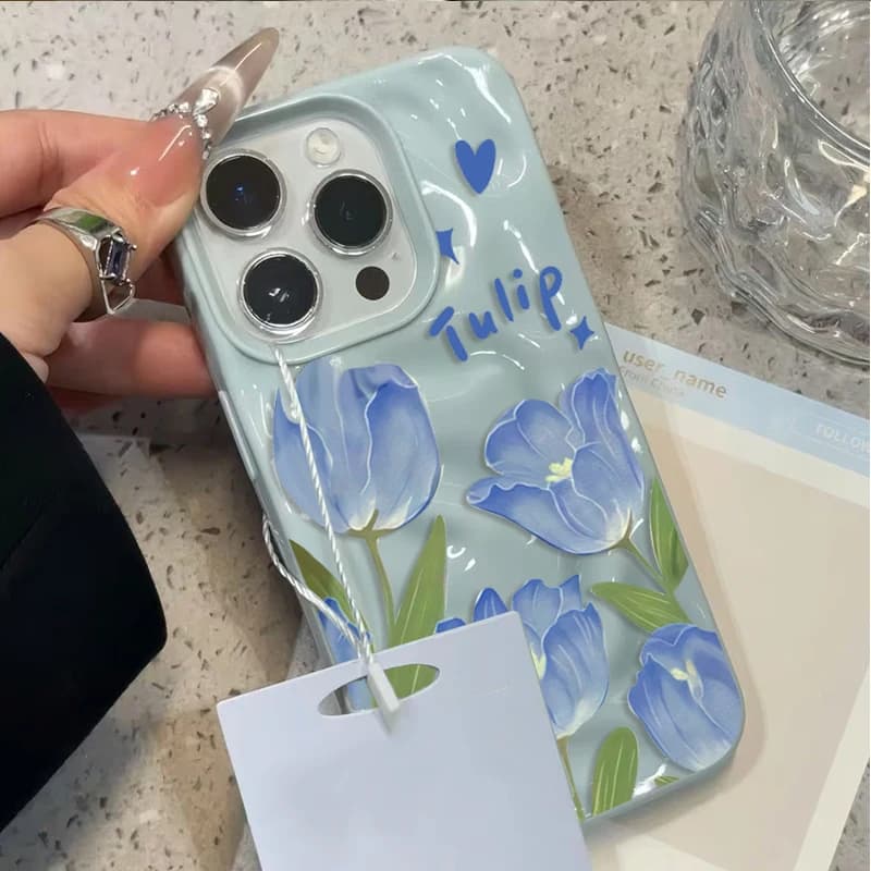 Aesthetic Tulip Flower Phone Case For iPhone 17 16 15 11 14 13 12 Pro Max Plus 17Air Wrinkle Wave Soft Silicone Drop TPU Cover