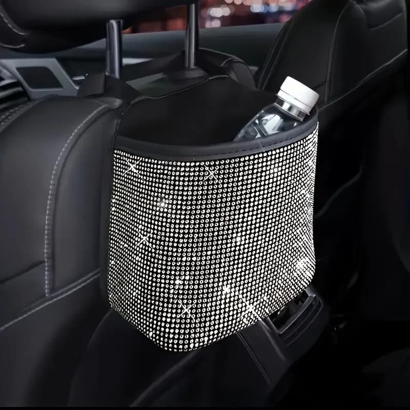 Cestino per Auto in cristallo lucido con strass appeso sacchetto di immagazzinaggio dello schienale del sedile cestino della spazzatura multifunzionale accessori per interni Auto
