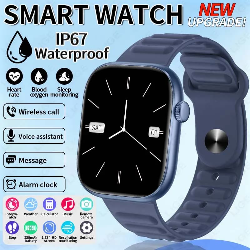 LIGE Fashion Smart Watch Man 1.83” HD Screen Customizable Dial Watch with Women Health Monitoring Bluetooth Sports Smartwatch