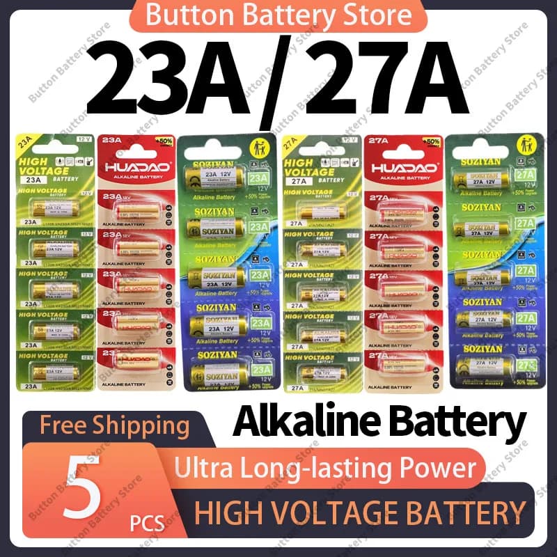 Batterie alcaline 23A 27A 12V 5 pezzi, lunga durata per campanello, telecomando, giocattoli, misuratore di glucosio, rilevatore di fumo - Universale