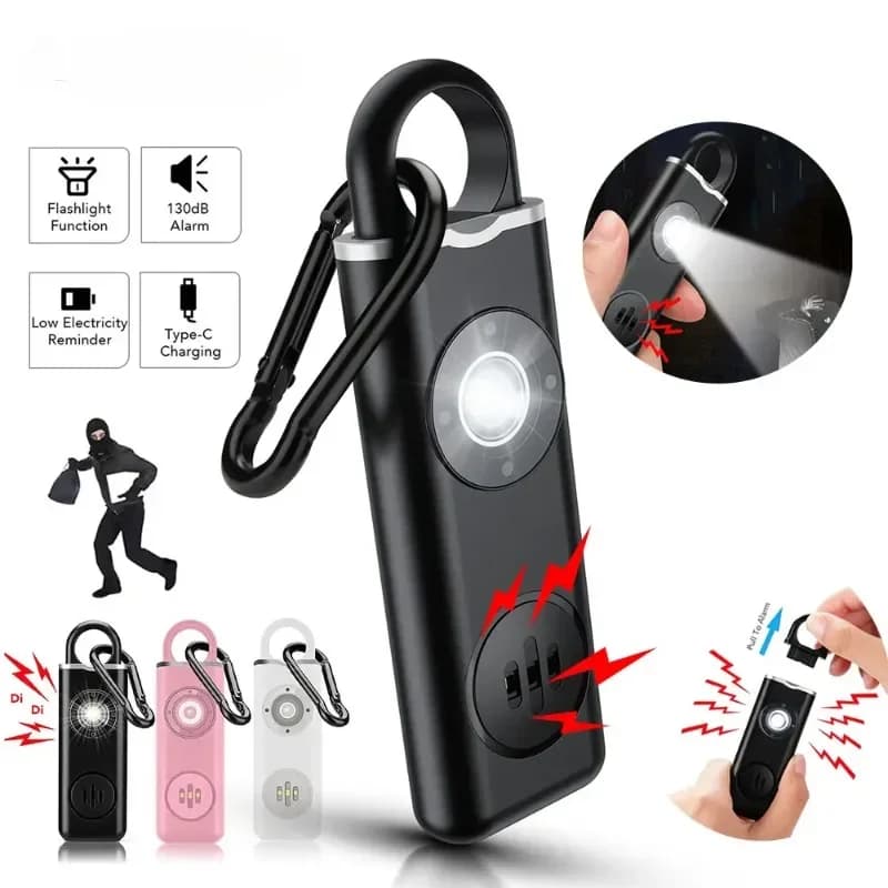 Sirena Allarme personale di autodifesa per donne, bambini, anziani Allarme portachiavi ricaricabile ad alto volume da 130 dB con luce stroboscopica a LED