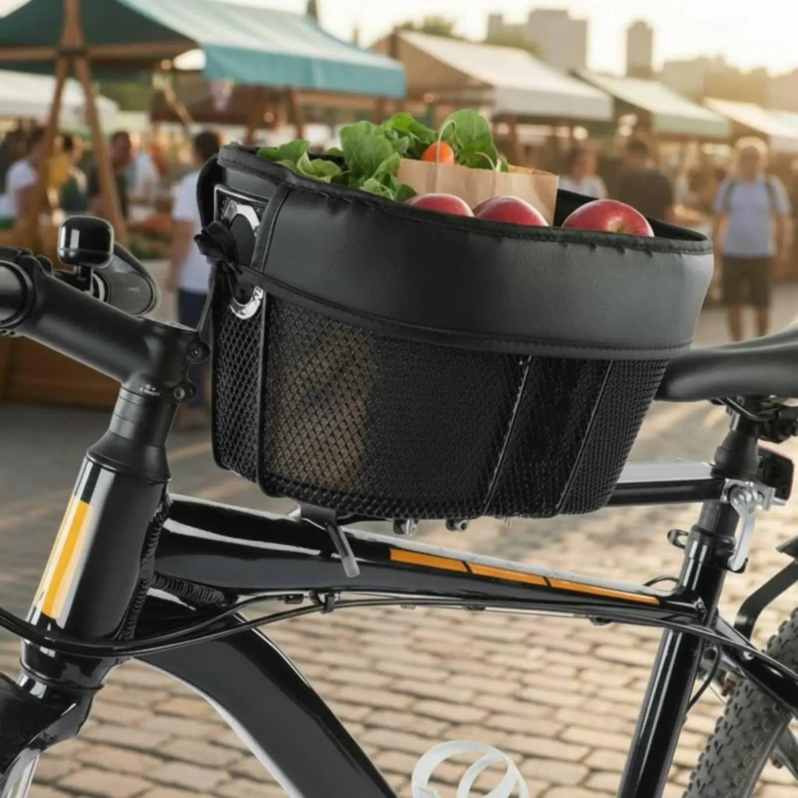 Front Mounted Bicycle Basket Pet Carrier with Metal Frame And Canvas Lining Secure Bracket for Shopping