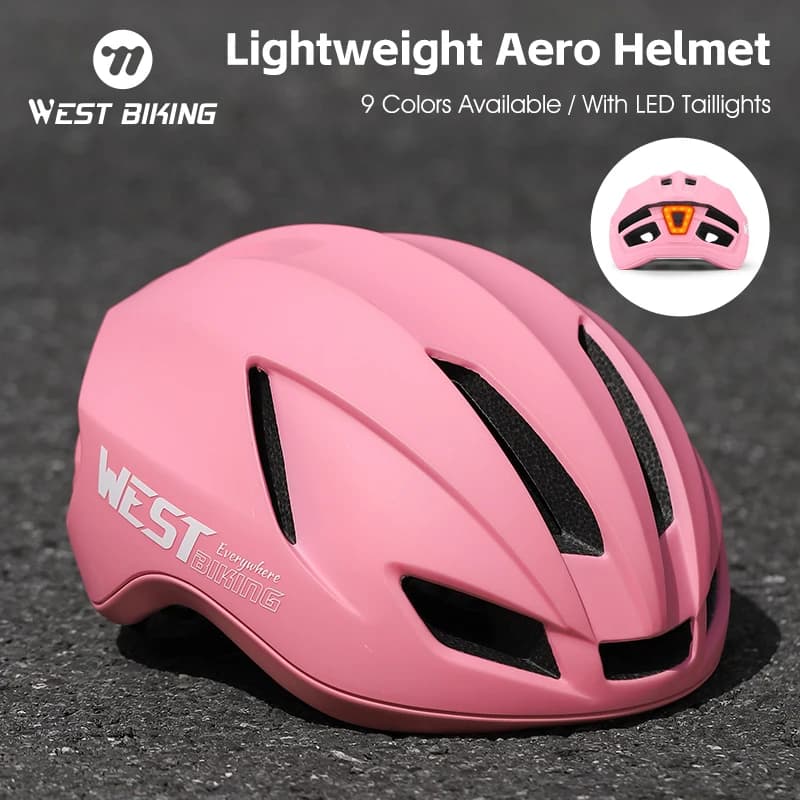 WEST BIKING women's cycling helmets with LED lights light pink helmets integrated pairs safety helmets for road bike MTB