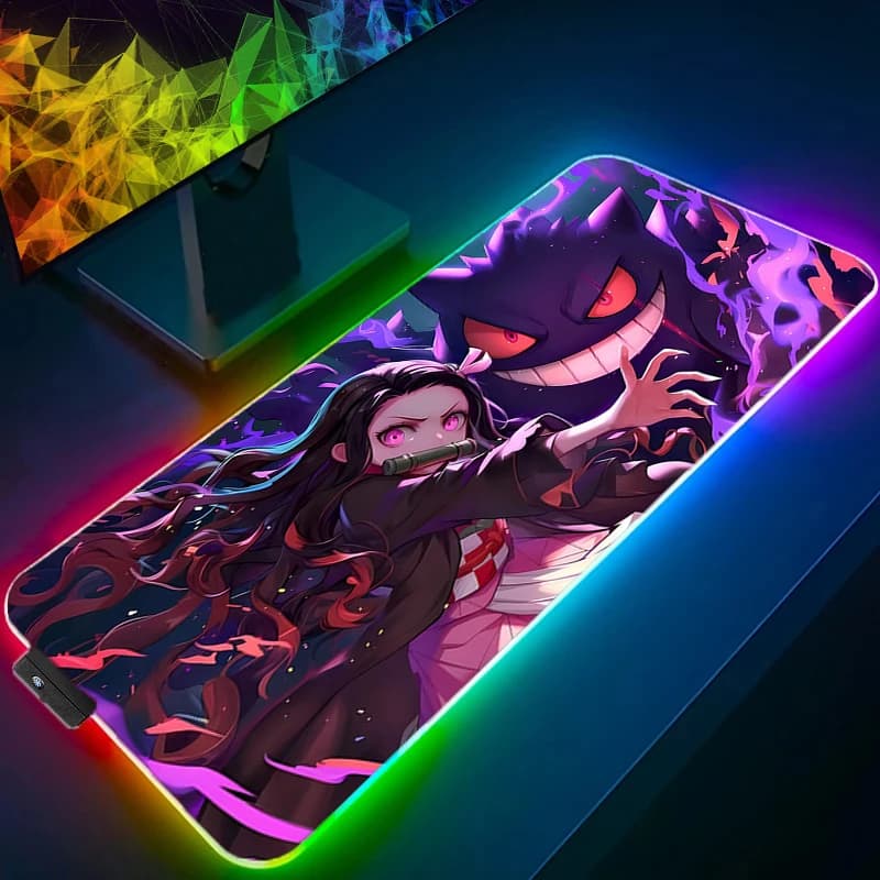 Tappetino per mouse grande RGB Tappetini per scrivania Accessori da gioco per PC Tappetino per mouse LED XXL P-pokemon G-Gengar Demon Slayer Nezuko Tappetino per tastiera